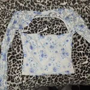 Windsor Blue and White Floral Lace Crop Top